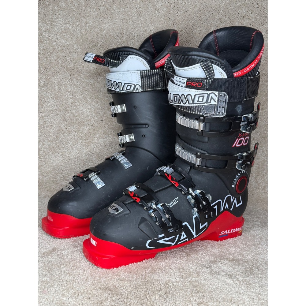 Salomon X-Max 100 Alpine Ski Boots Mens 27.5 Mondo Black Red Custom Shell